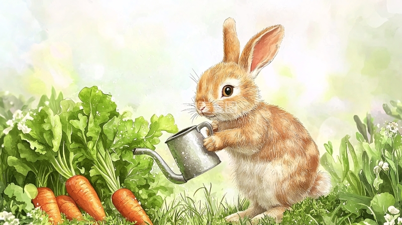 高清大图下载【趣麦麦图】可爱兔子浇菜