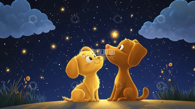 高清大图下载【趣麦麦图】星空下的小狗