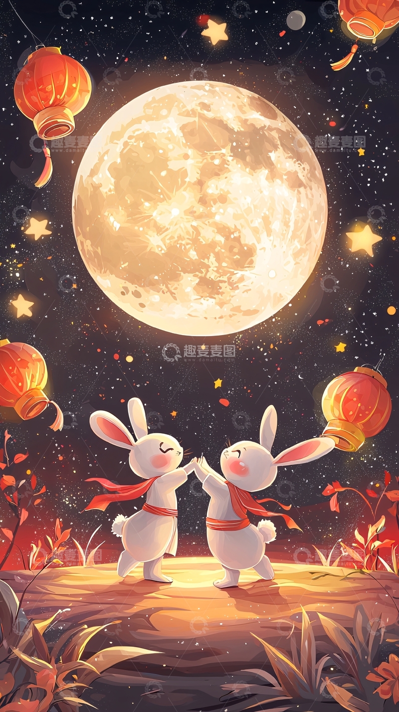高清大图下载【趣麦麦图】中秋节兔子