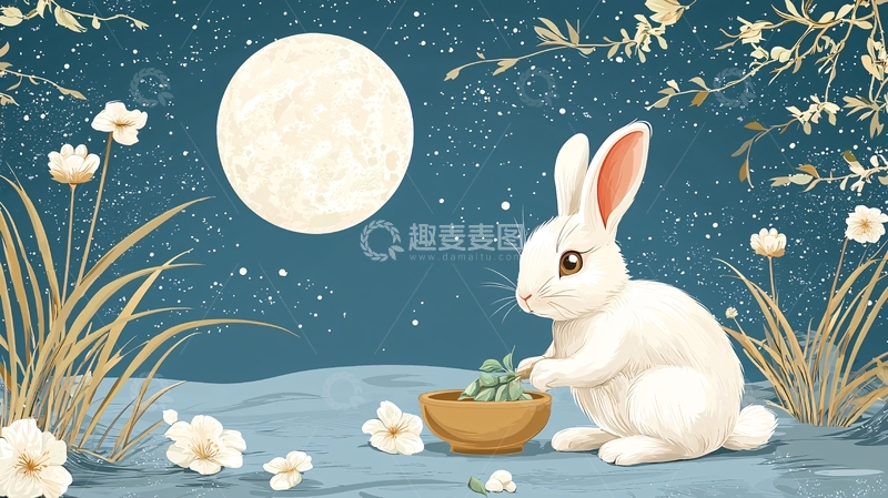高清大图下载【趣麦麦图】中秋节玉兔