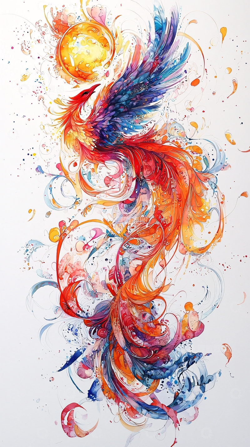 高清大图下载【趣麦麦图】凤凰水彩画