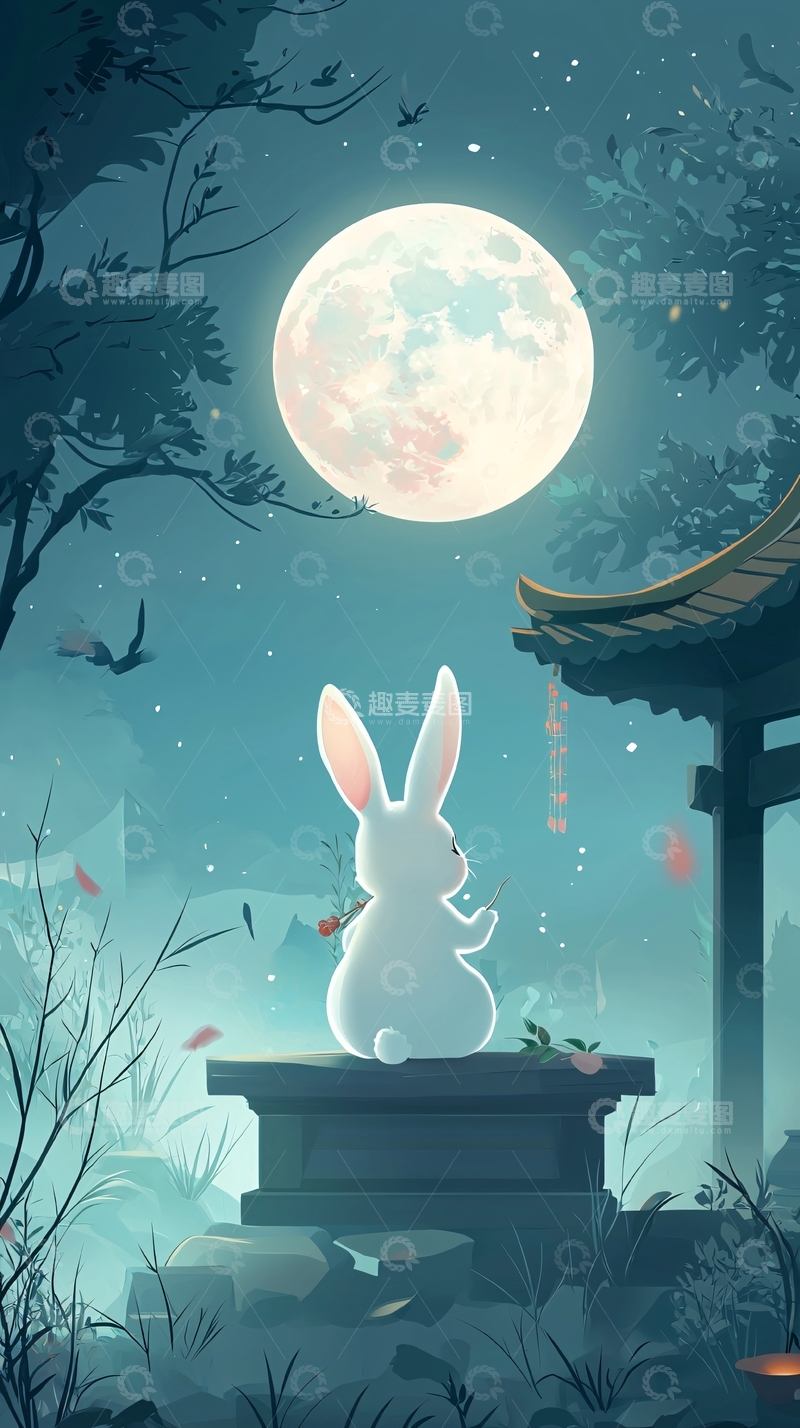 高清大图下载【趣麦麦图】中秋节玉兔