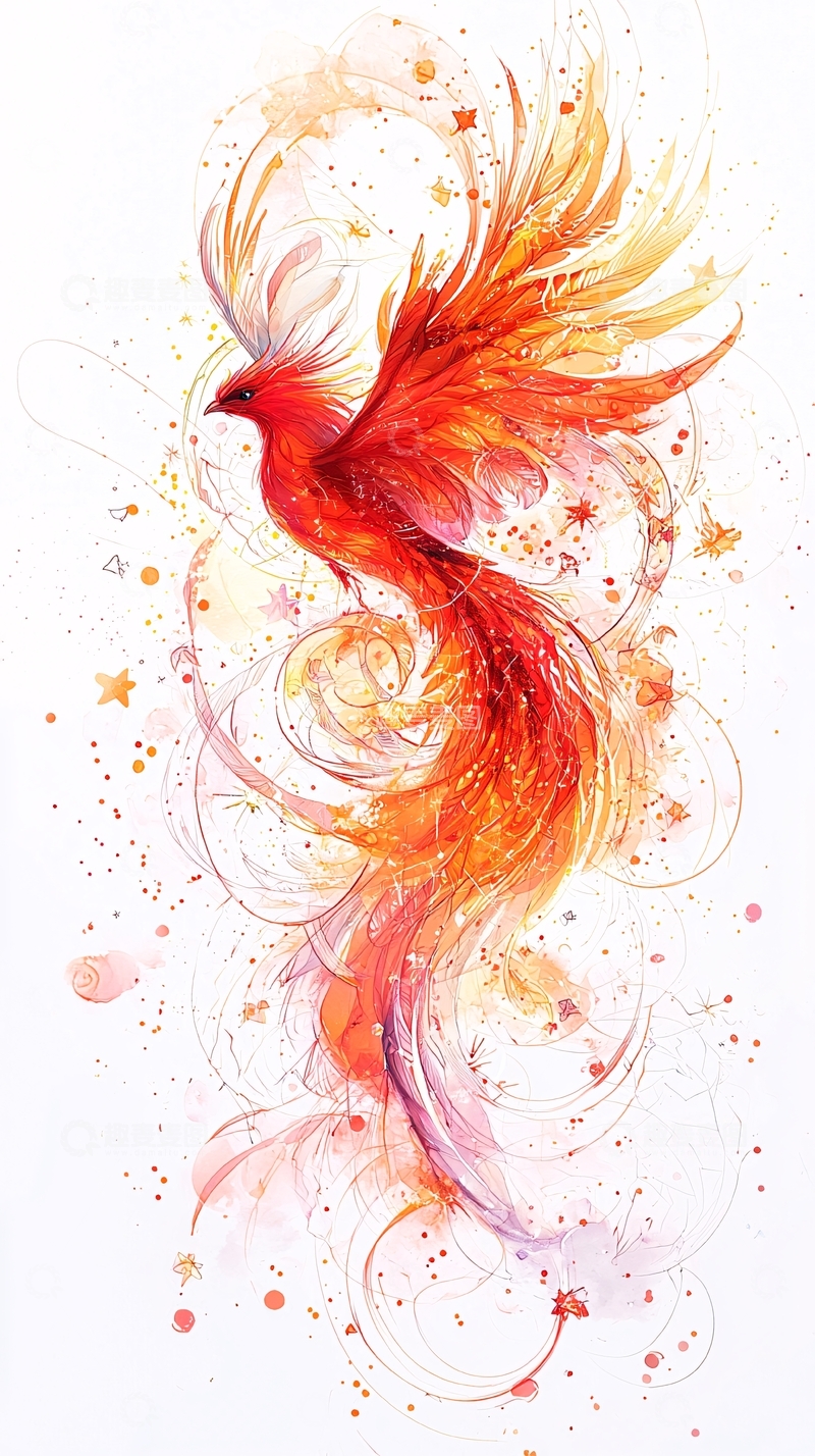 高清大图下载【趣麦麦图】火凤凰水彩画