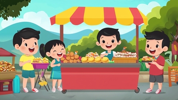 卡通儿童水果摊