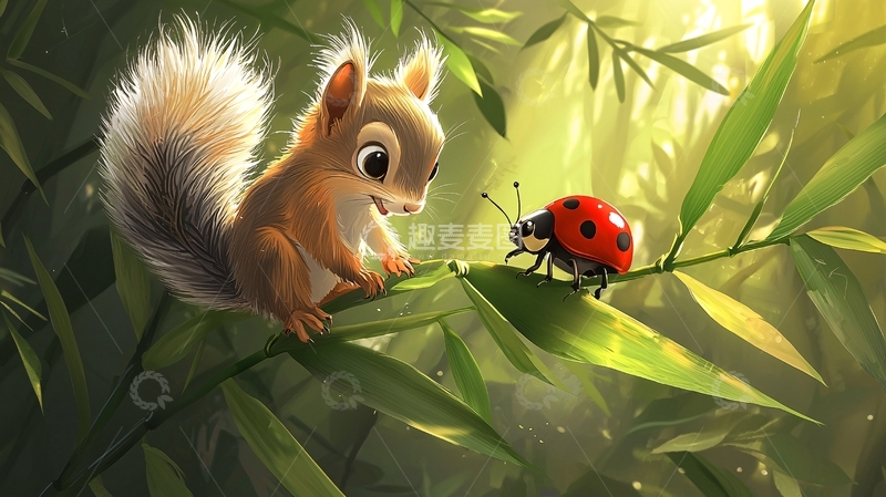高清大图下载【趣麦麦图】小松鼠和瓢虫的森林故事
