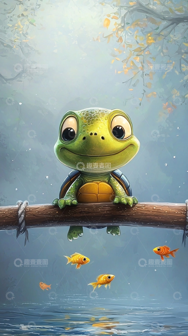 高清大图下载【趣麦麦图】可爱小乌龟看鱼