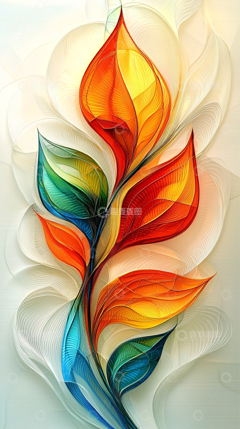 高清大图下载【趣麦麦图】抽象彩色花卉图案