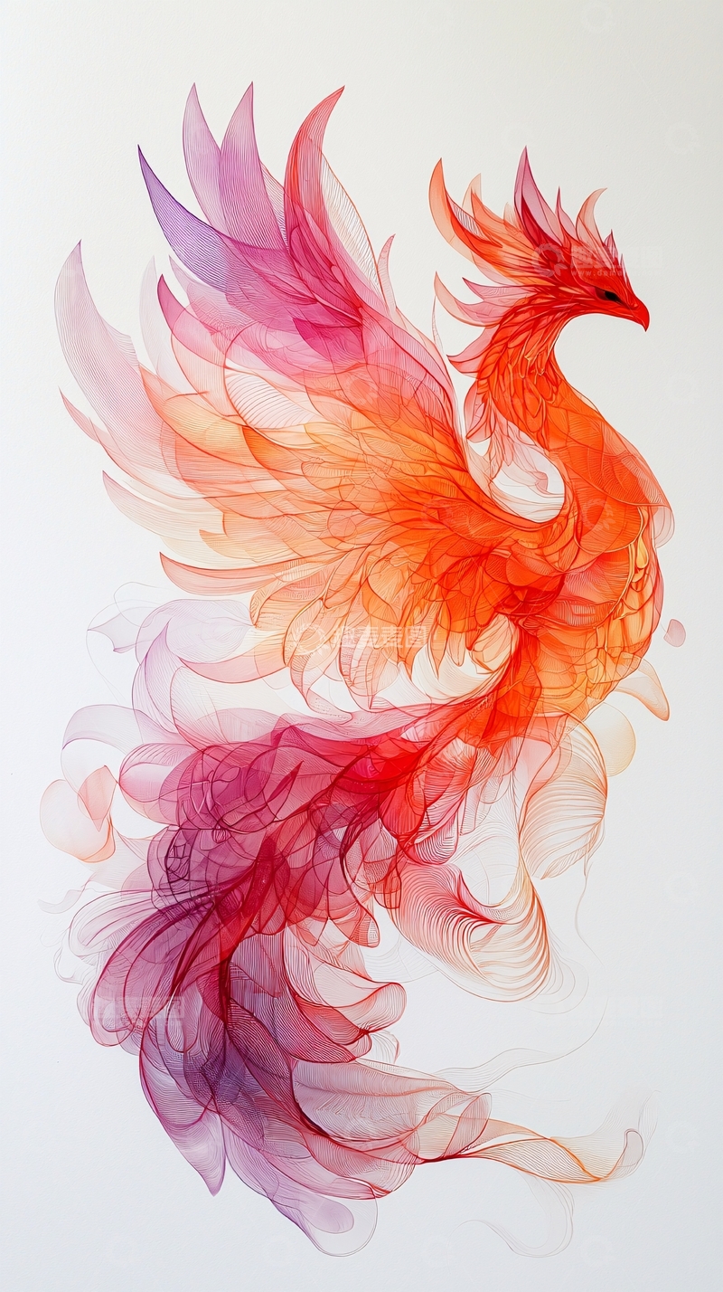 高清大图下载【趣麦麦图】彩色水墨凤凰