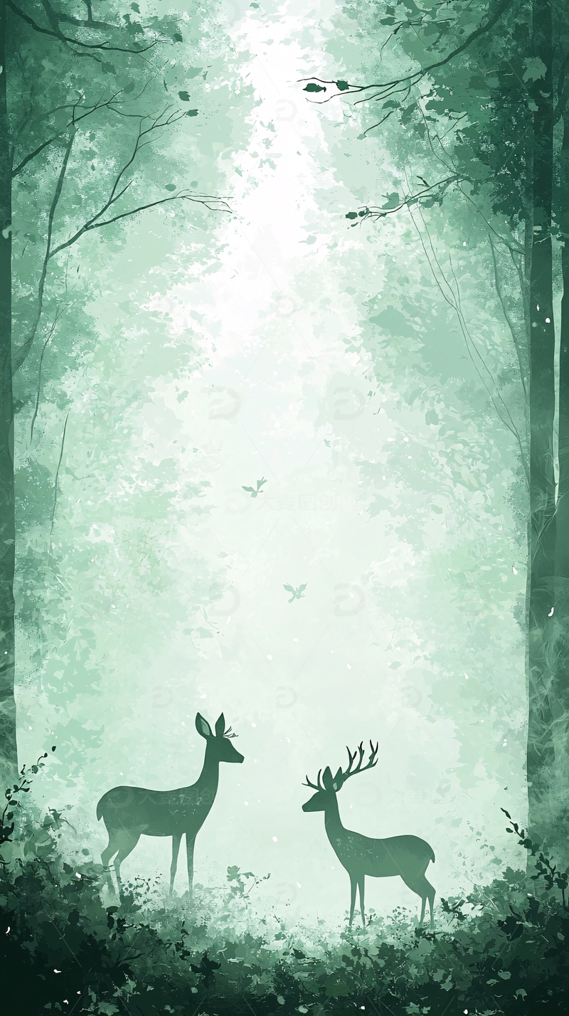 绿意森林中两头鹿