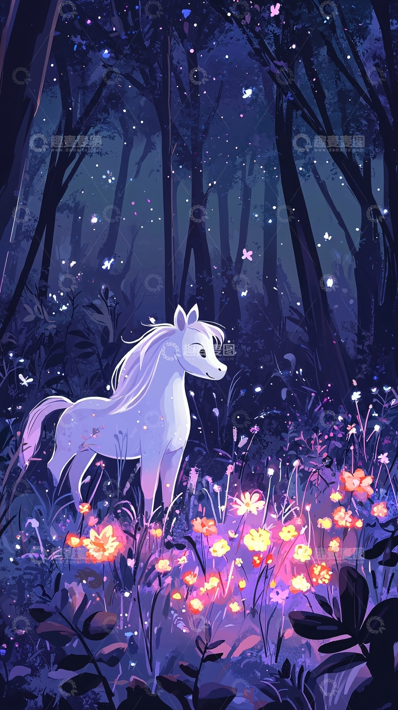 高清大图下载【趣麦麦图】梦幻森林独角兽