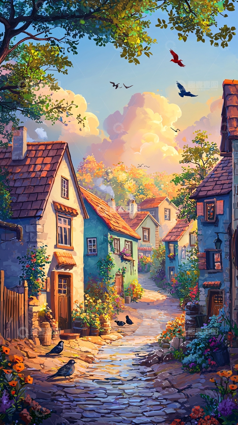 高清大图下载【趣麦麦图】清晨小镇风景