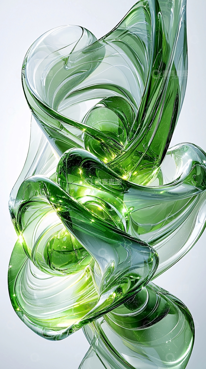 高清大图下载【趣麦麦图】绿色透明玻璃扭曲缠绕