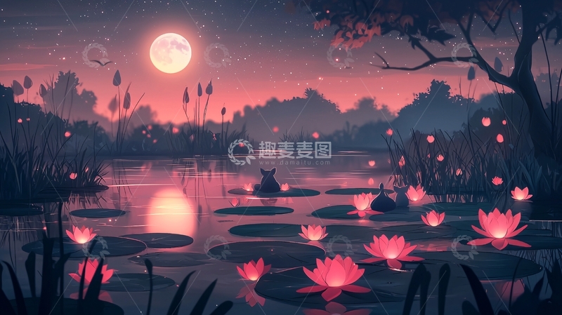 高清大图下载【趣麦麦图】梦幻月光湖景