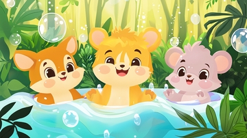 卡通动物泡泡浴