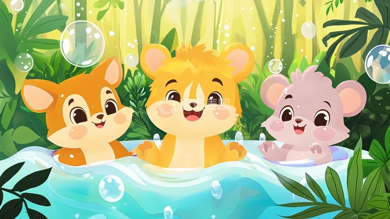 高清大图下载【趣麦麦图】卡通动物泡泡浴
