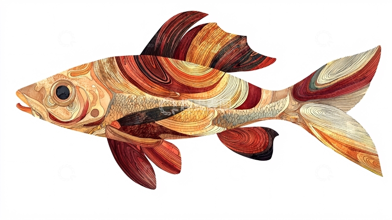 高清大图下载【趣麦麦图】抽象拼贴风格的鱼