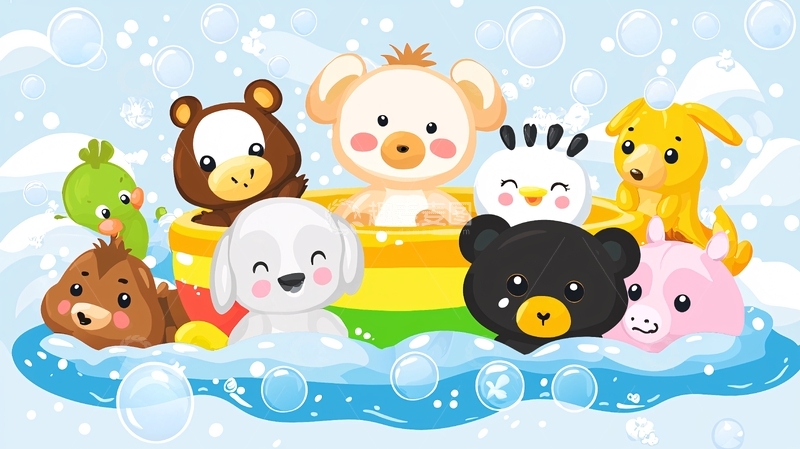 高清大图下载【趣麦麦图】卡通动物泡泡浴