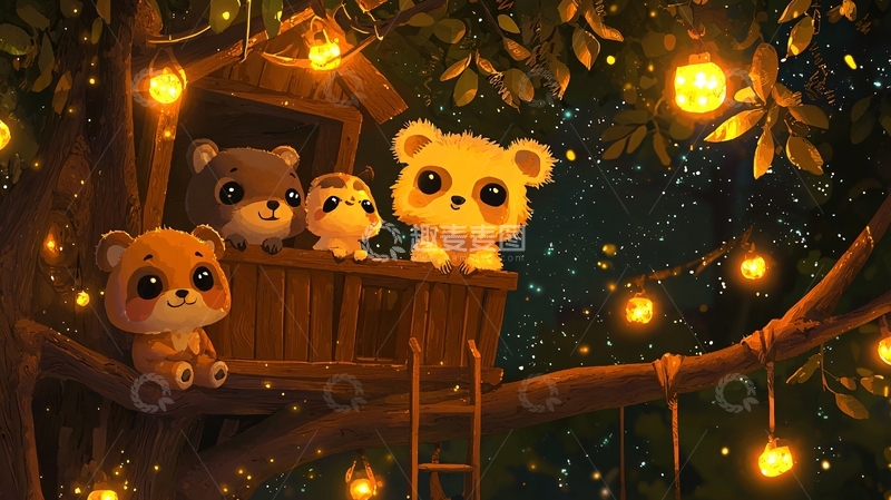 高清大图下载【趣麦麦图】树屋里的毛绒玩具熊