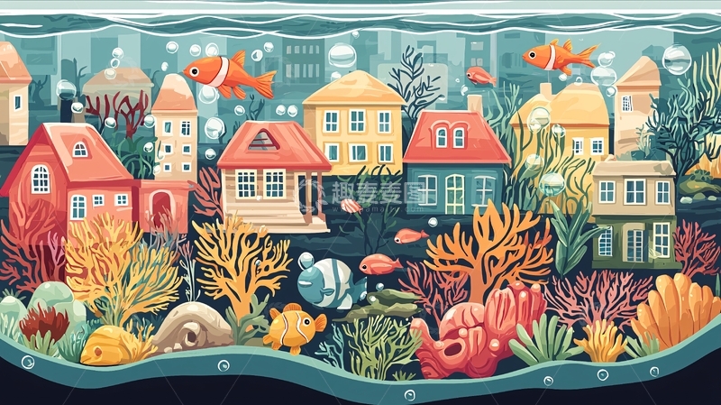 高清大图下载【趣麦麦图】海底房屋小镇