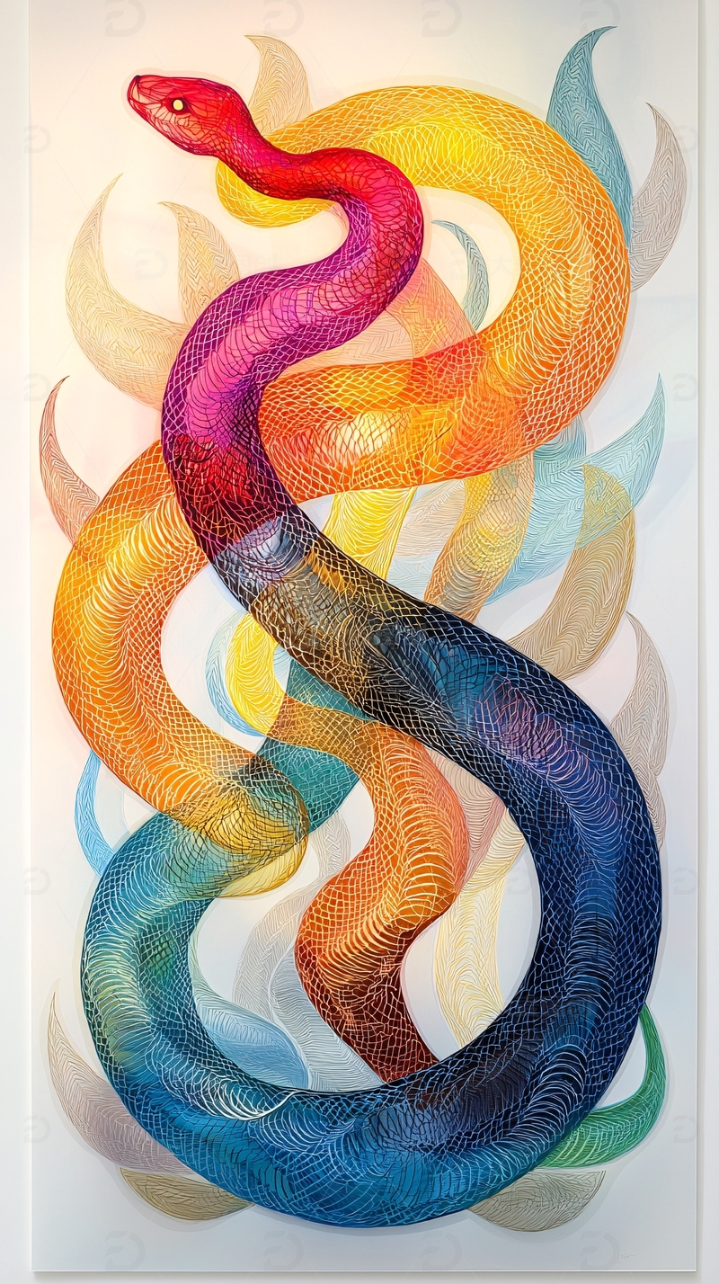 彩色蛇形抽象画