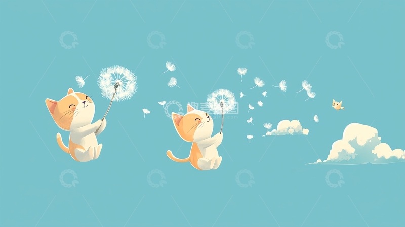 高清大图下载【趣麦麦图】可爱猫咪吹蒲公英