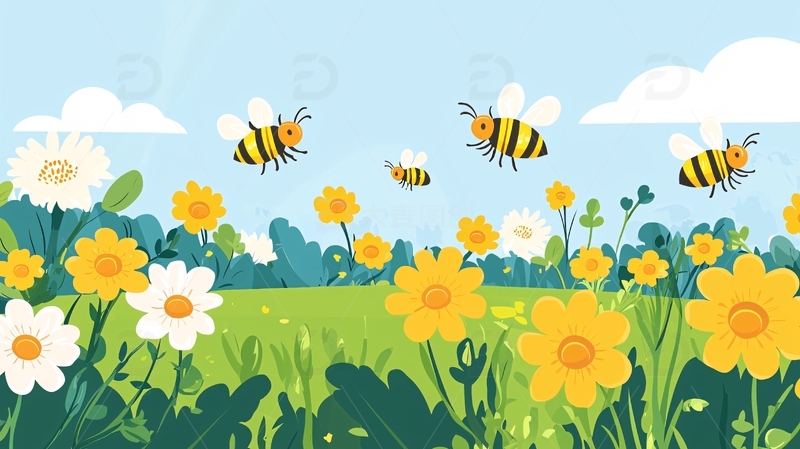 卡通蜜蜂采花图