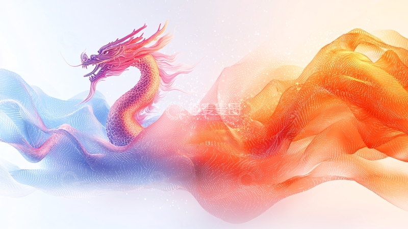 高清大图下载【趣麦麦图】彩色烟雾环绕的中国龙