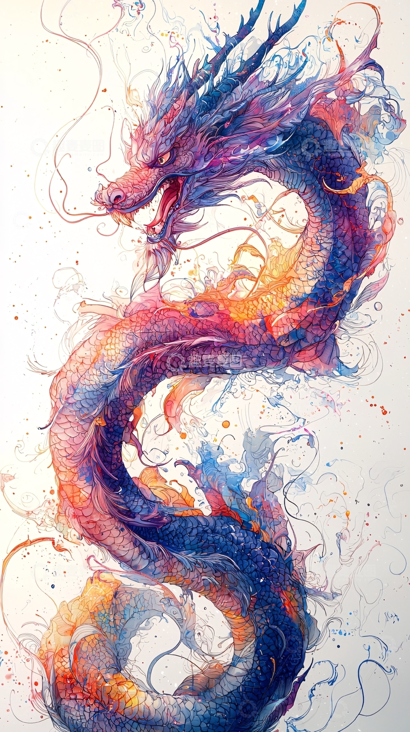 高清大图下载【趣麦麦图】水彩龙