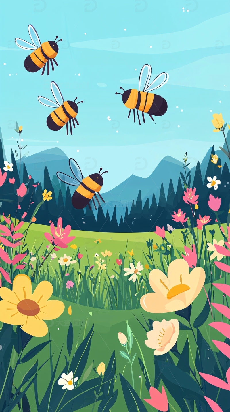 蜜蜂飞过花田