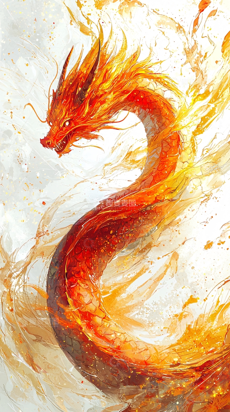 高清大图下载【趣麦麦图】火焰缠绕的红色龙