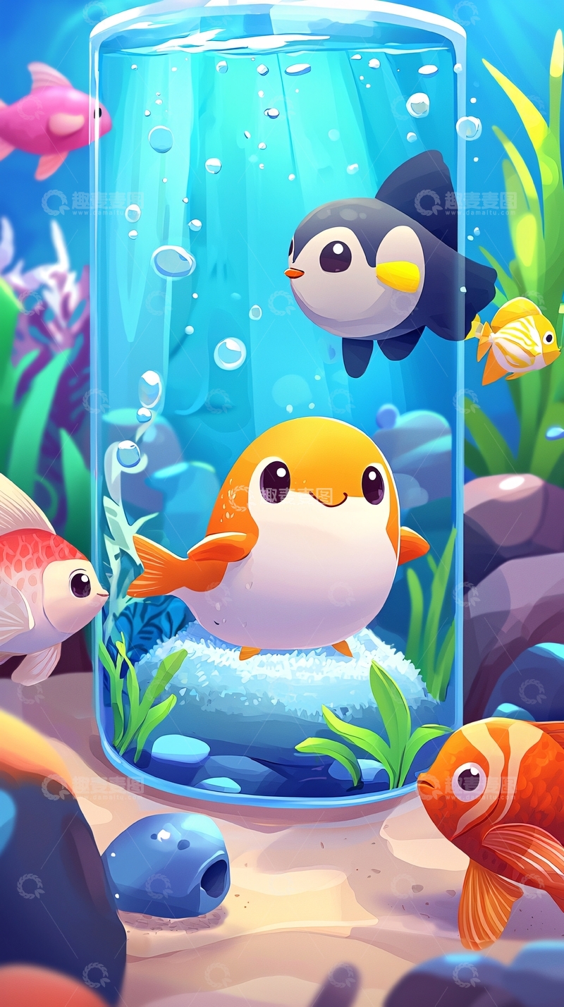 高清大图下载【趣麦麦图】卡通鱼缸