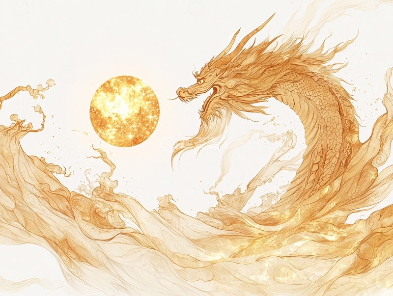 高清大图下载【趣麦麦图】金色双龙戏日