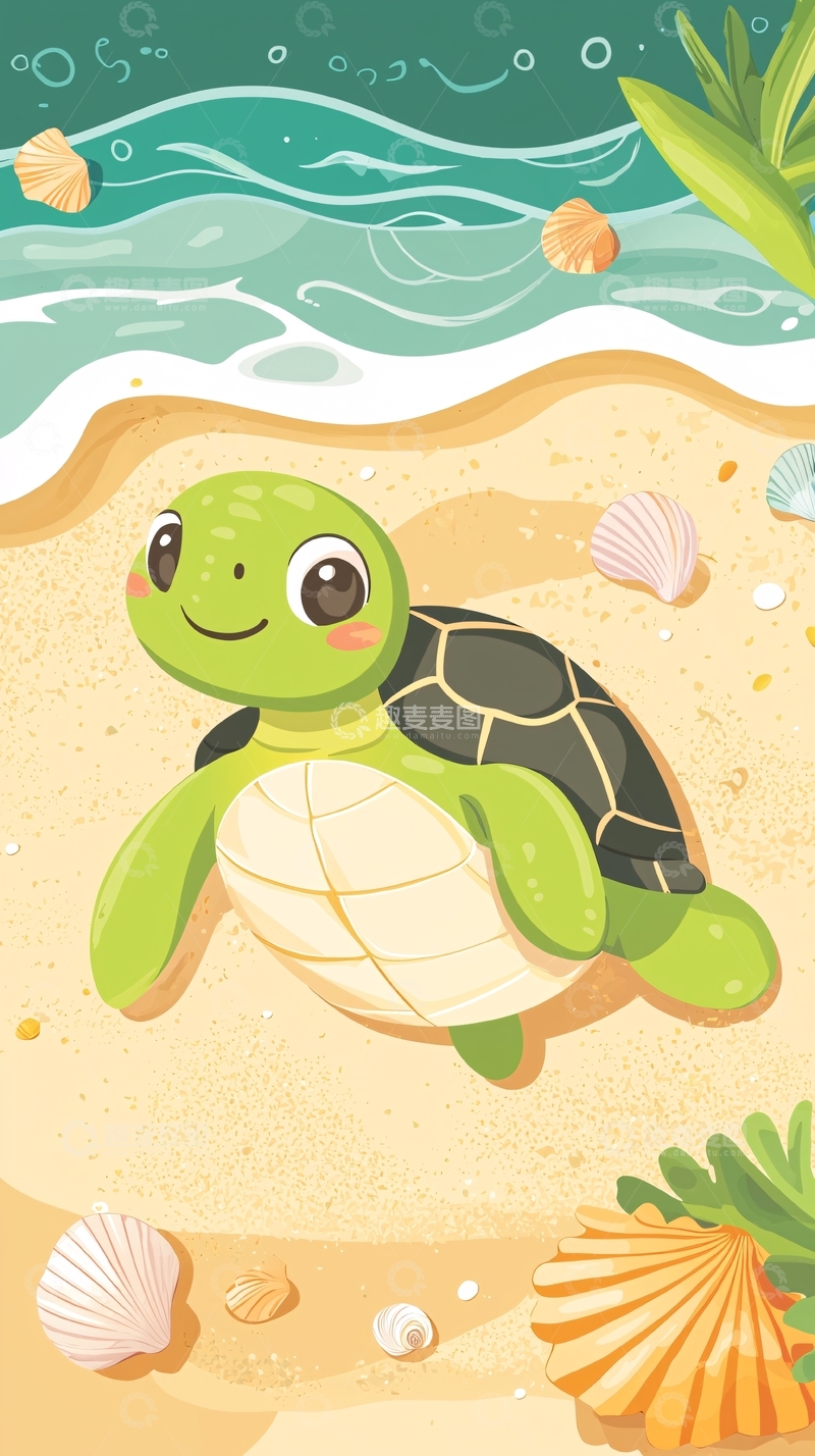 高清大图下载【趣麦麦图】沙滩上可爱的小海龟