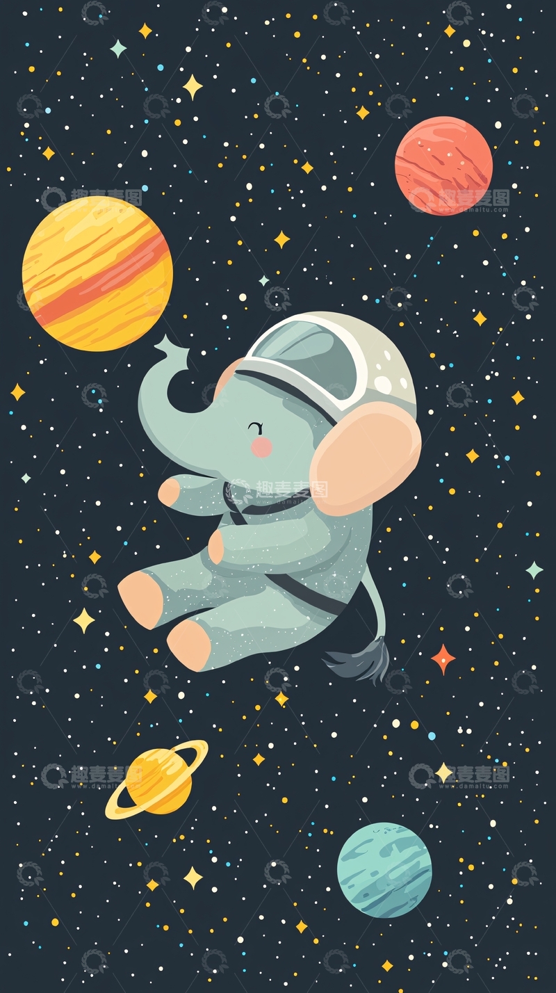 高清大图下载【趣麦麦图】太空宇航员小象
