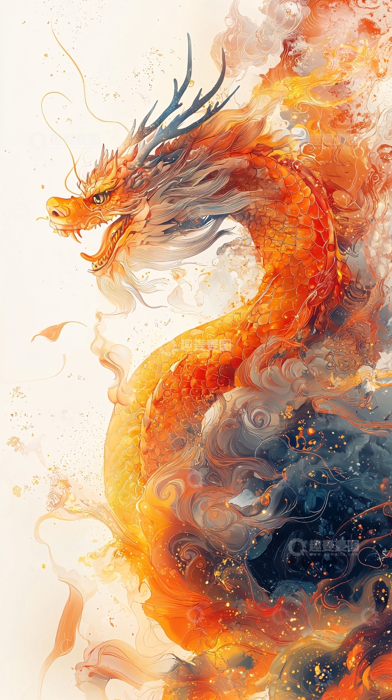 高清大图下载【趣麦麦图】火焰般的东方龙