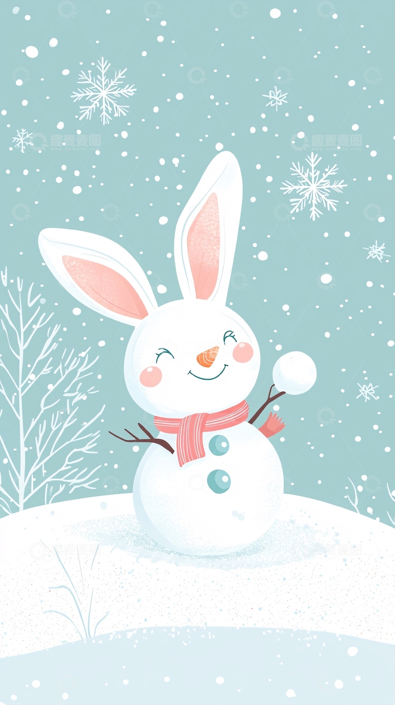 高清大图下载【趣麦麦图】可爱兔子堆雪人