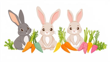 三只可爱兔子吃胡萝卜