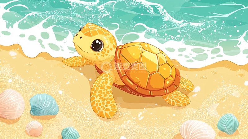高清大图下载【趣麦麦图】沙滩上可爱的小海龟