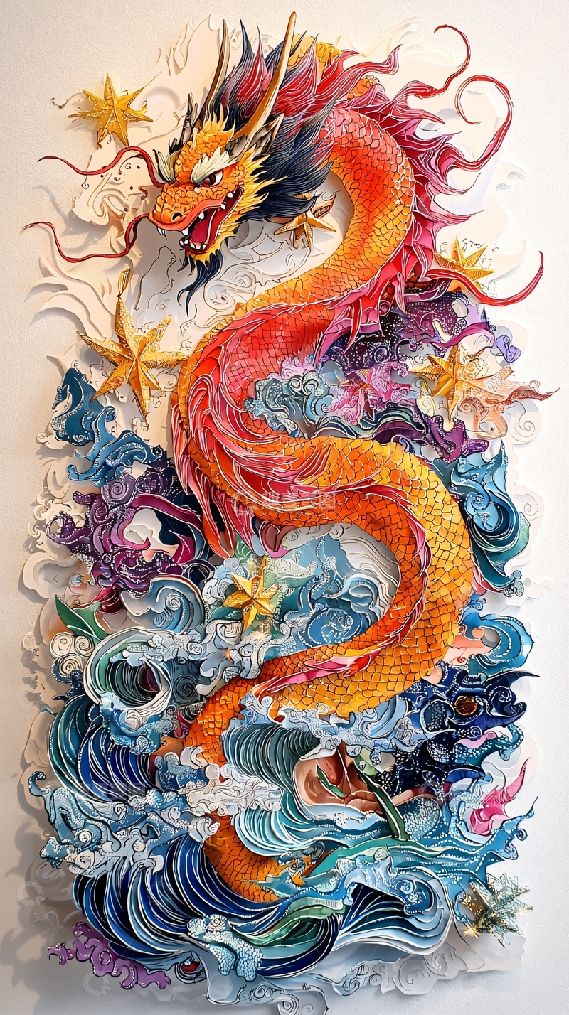 高清大图下载【趣麦麦图】彩色浮雕龙