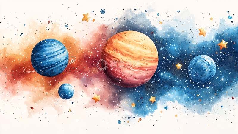 高清大图下载【趣麦麦图】水彩星空行星