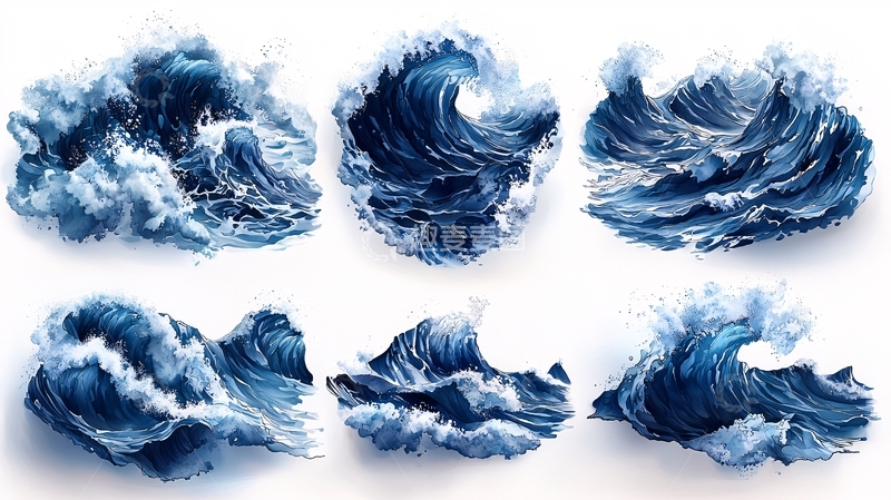 高清大图下载【趣麦麦图】深蓝色汹涌海浪素材