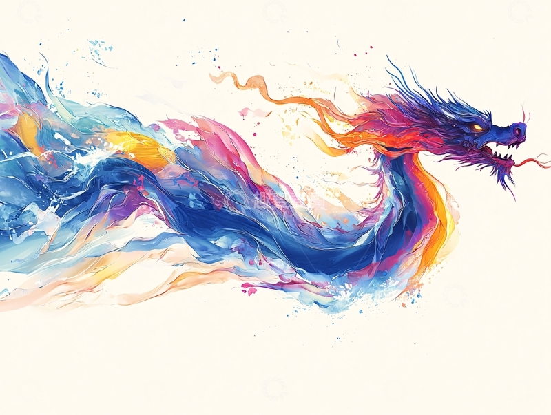 高清大图下载【趣麦麦图】彩色水墨龙