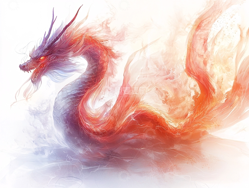 高清大图下载【趣麦麦图】火焰缠绕的红色龙