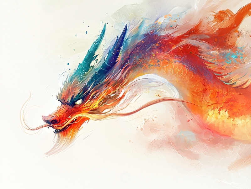 高清大图下载【趣麦麦图】水彩风格的龙图案