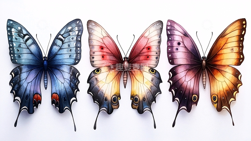 高清大图下载【趣麦麦图】四只彩色蝴蝶