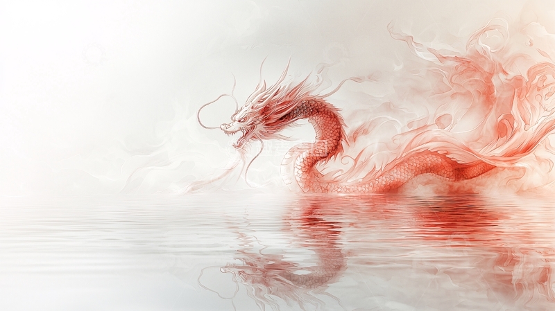 高清大图下载【趣麦麦图】水墨红龙