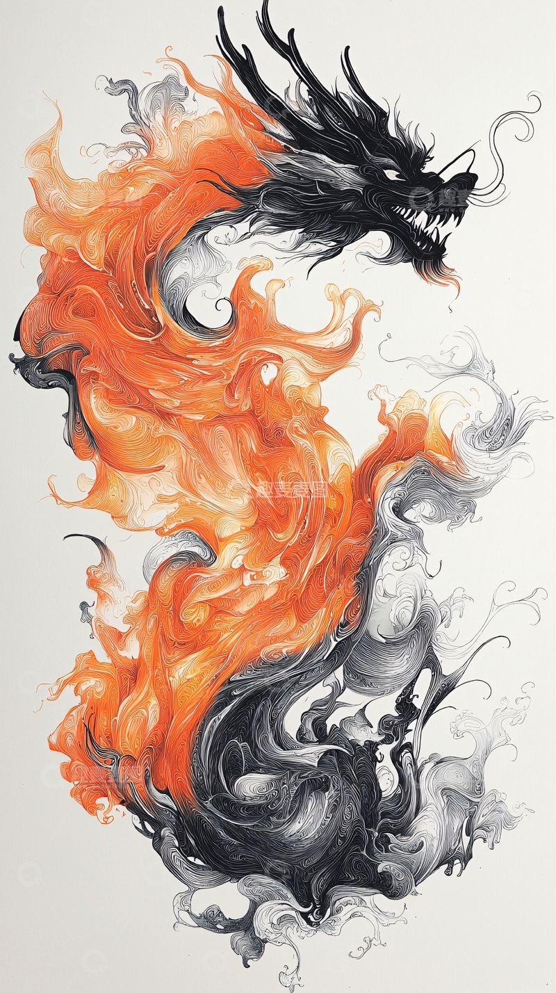 高清大图下载【趣麦麦图】火焰缠绕的黑色龙