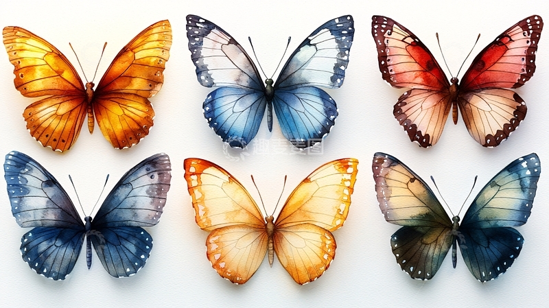 高清大图下载【趣麦麦图】六只色彩斑斓的蝴蝶
