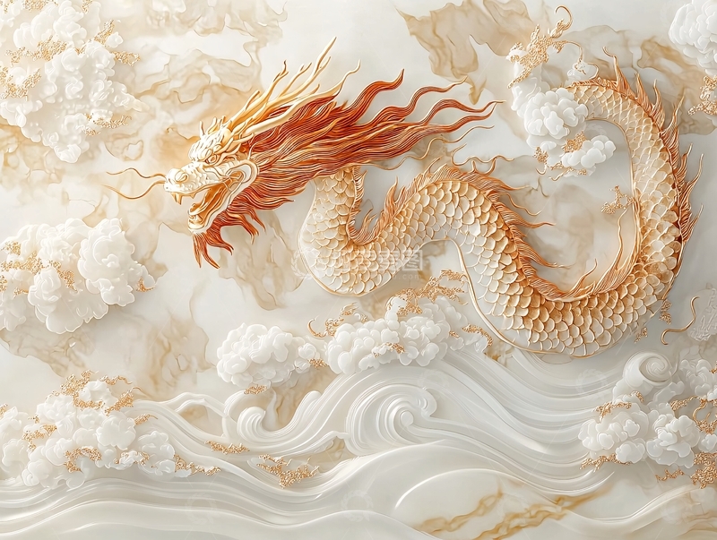 高清大图下载【趣麦麦图】玉质祥龙壁画
