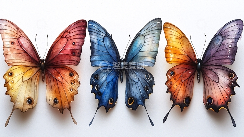 高清大图下载【趣麦麦图】四只彩色蝴蝶排成一排